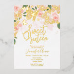 Blush Pink Floral Sweet 16 Butterfly Gold Foil Invitation<br><div class="desc">Blush Pink Floral Sweet 16 Butterfly Gold Foil Invitation</div>