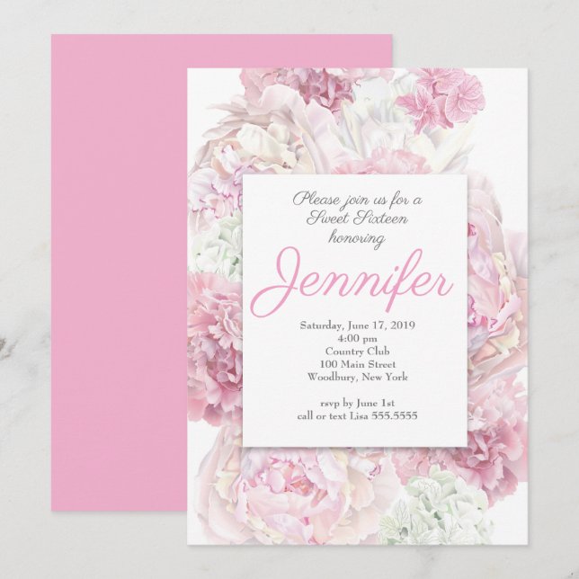 Blush Pink Floral Sweet 16 Invitation (Front/Back)