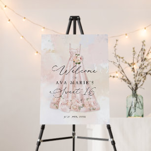 Blush Pink Floral Sweet 16 Party Welcome Sign