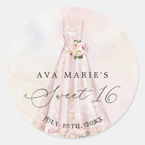 Blush Pink Floral Sweet 16th Birthday Classic Classic Round Sticker
