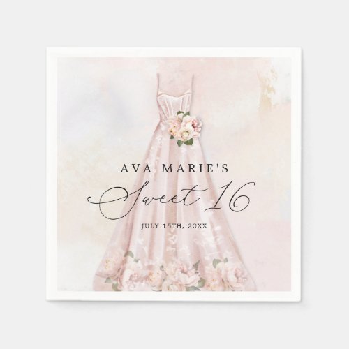 Blush Pink Floral Sweet 16th Napkins
