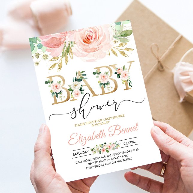 Blush Pink Floral Sweet Baby Girl Baby Shower Invitation (Creator Uploaded)