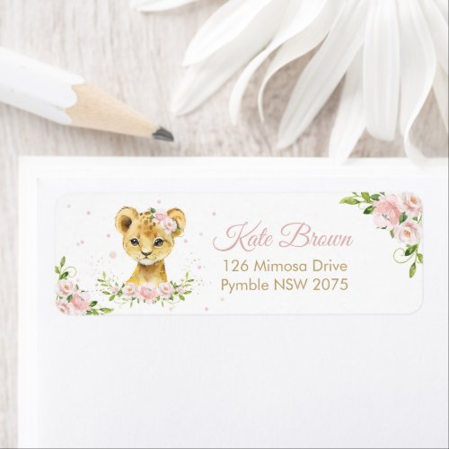 Blush Pink Floral Sweet Lion Cub Return Address Label