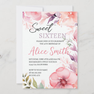 Blush Pink Floral Sweet Sixteen Birthday  Invitation