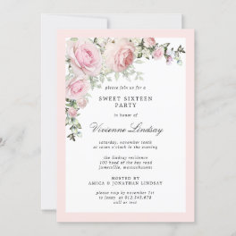 Blush Pink Floral Sweet Sixteen Party Invitation