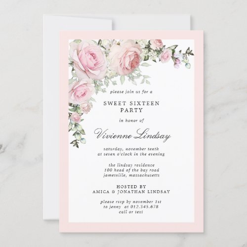 Blush Pink Floral Sweet Sixteen Party Invitation