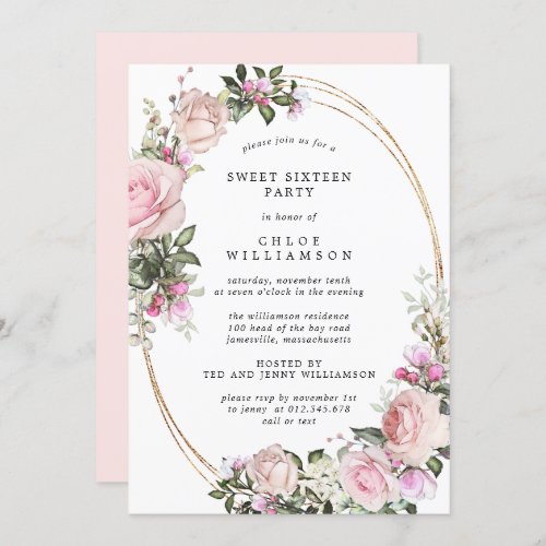 Blush Pink Floral Sweet Sixteen Party Invitation