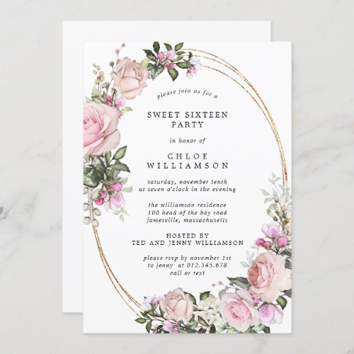 Blush Pink Floral Sweet Sixteen Party Invitation