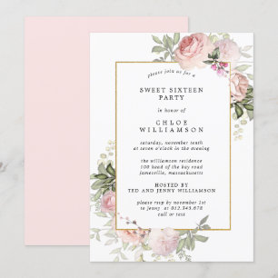 Blush Pink Floral Sweet Sixteen Party Invitation