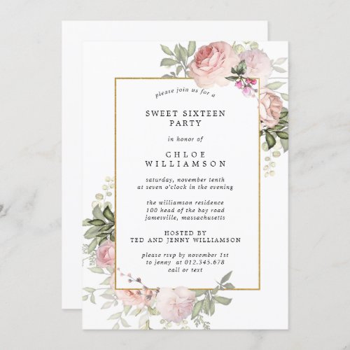 Blush Pink Floral Sweet Sixteen Party Invitation