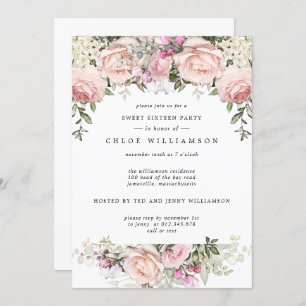 Blush Pink Floral Sweet Sixteen Party Invitation