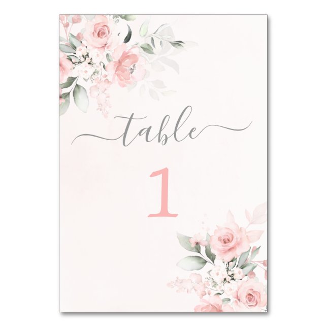 Blush pink floral Table card (Front)