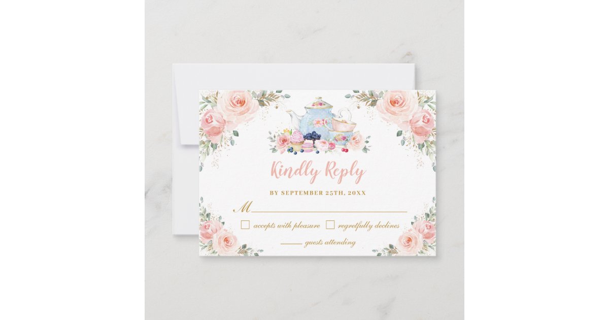 Blush Pink Floral Tea Party Baby Bridal Shower RSVP Card | Zazzle