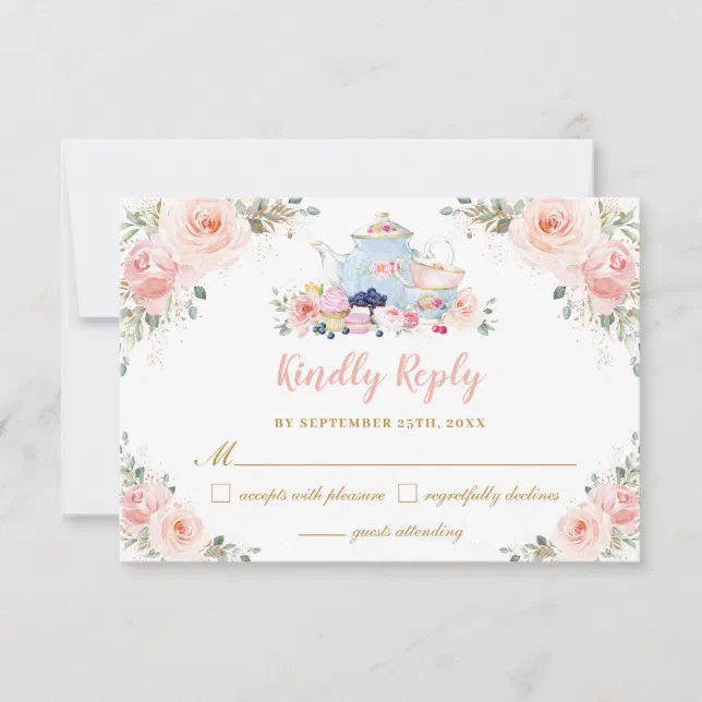 Blush Pink Floral Tea Party Baby Bridal Shower RSVP Card | Zazzle