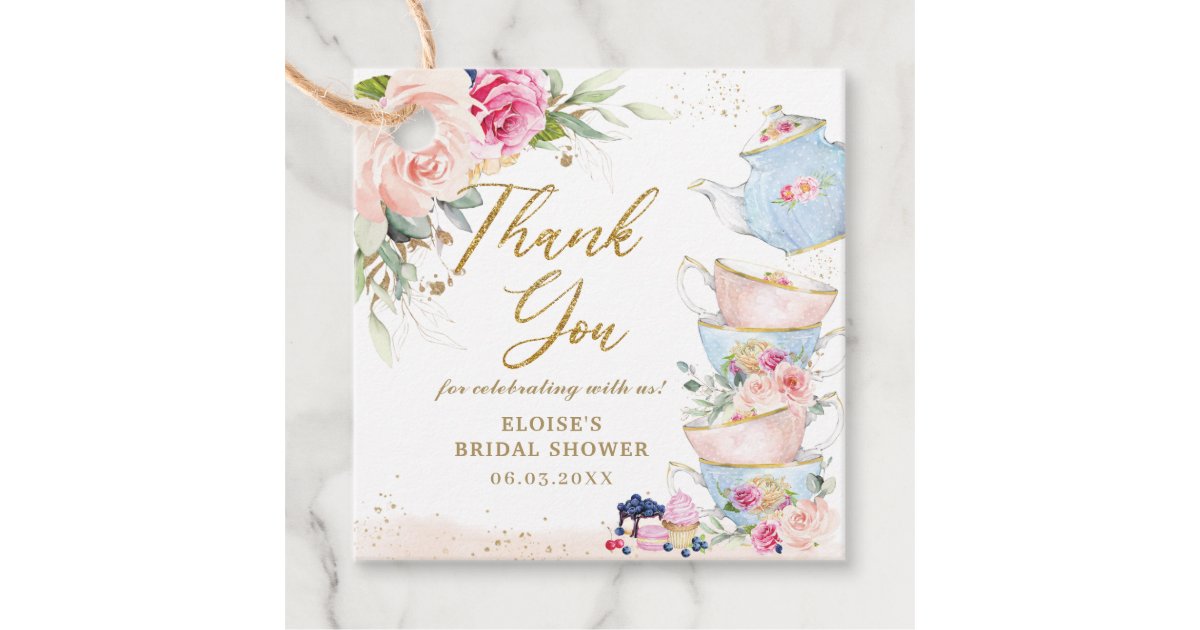 Blush Pink Floral Tea Party Baby Shower Birthday Favor Tags | Zazzle