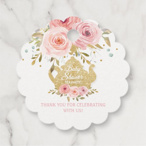 Blush Pink Floral Tea Party Baby Shower Thank You  Favor Tags