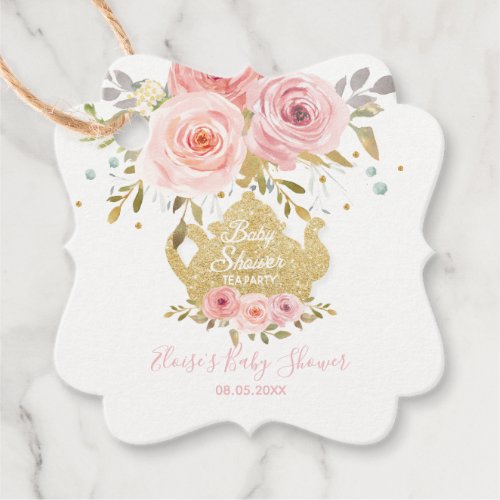 Blush Pink Floral Tea Party Baby Shower Thank You  Favor Tags