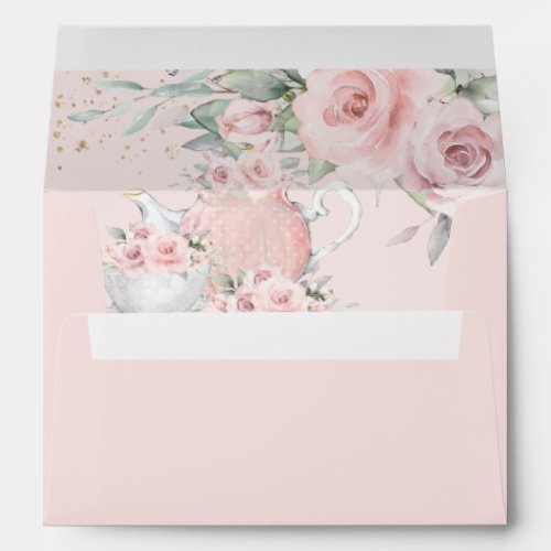 Blush Pink Floral Tea Party Birthday Bridal Shower Envelope