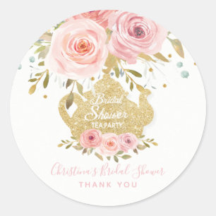 Blush Pink Floral Tea Party Bridal Shower Favor Classic Round Sticker