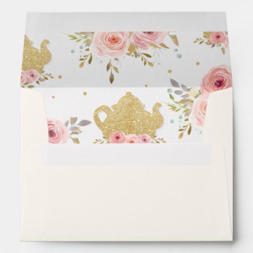 Blush Pink Floral Tea Party Teapot 5x7 Card A7 Envelope