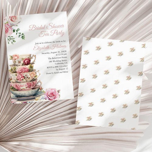 Blush Pink Floral Teacup Bridal Shower Tea Brunch  Invitation