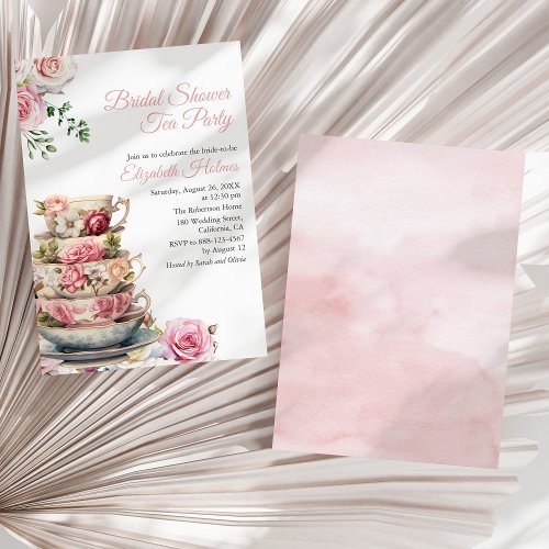 Blush Pink Floral Teacup Bridal Shower Tea Brunch  Invitation