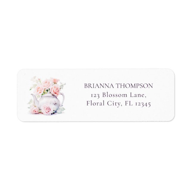 Blush Pink Floral Teapot Bridal Shower Tea Party Label (Front)