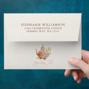 Blush Pink Floral Teapot Bridal Tea Envelope
