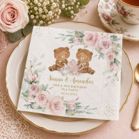 Blush Pink Floral Teddy Bears Tea Party Birthday