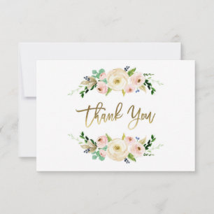 Blush pink Floral thank you card, greenery Note Card