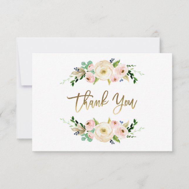 Blush pink Floral thank you card, greenery Note Card (Front)
