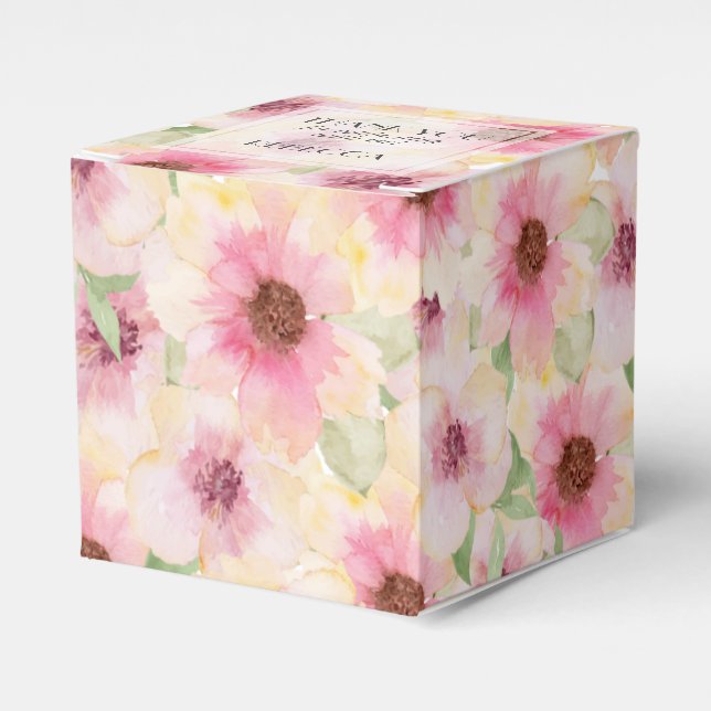 Blush Pink Floral Thank You Favor Boxes (Front Side)