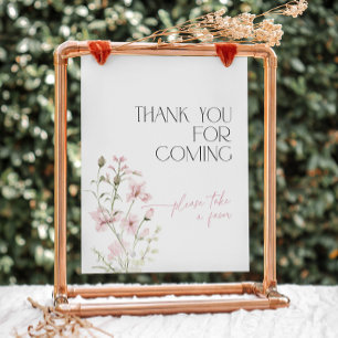 Blush Pink Floral Thank You for Coming Favors Pedestal Sign