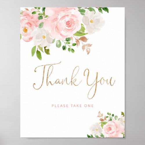 Blush pink floral Thank you  Poster