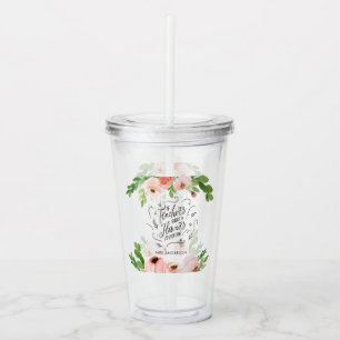 Blush pink floral thank you teacher gift acrylic tumbler