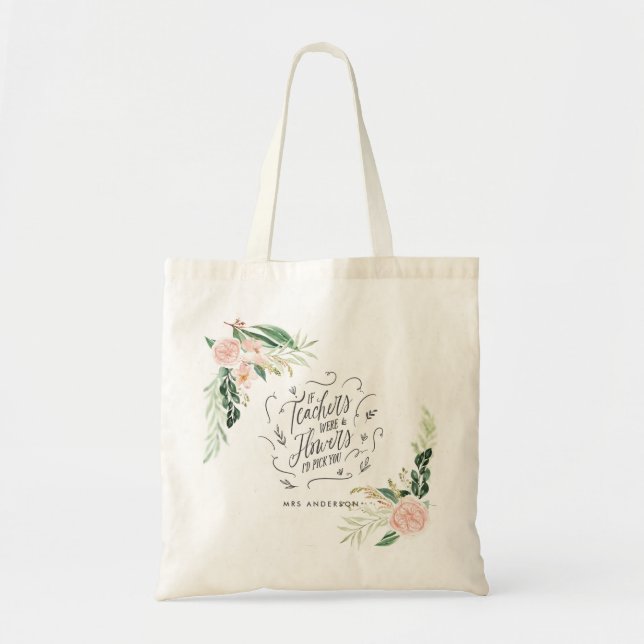 Blush pink floral thank you teacher gift announcem tote bag (Front)