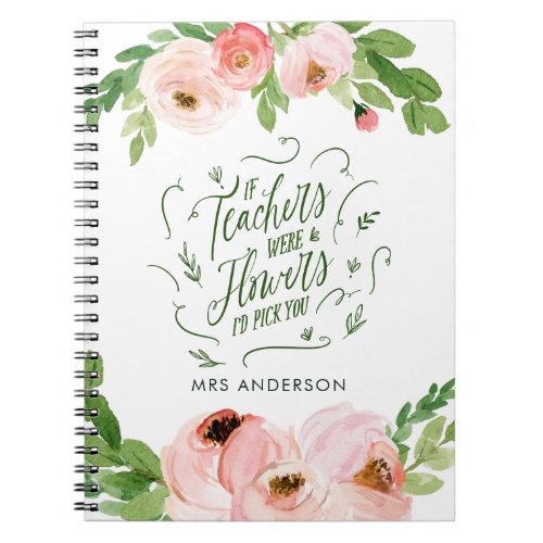 Blush pink floral thank you teacher gift notebook