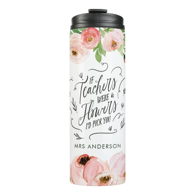 Blush pink floral thank you teacher gift thermal tumbler (Front)