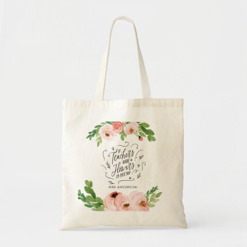 Blush pink floral thank you teacher gift  tote bag