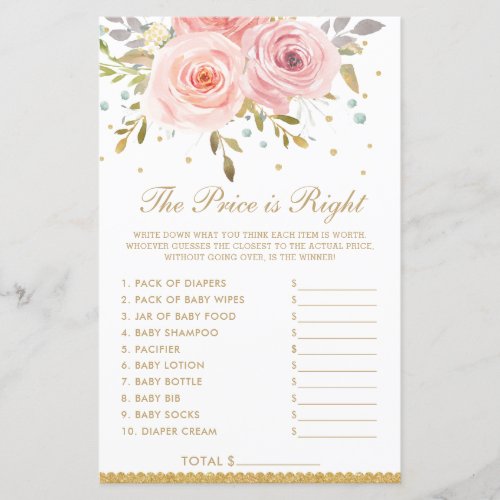 Blush Pink Floral The Price is Right Shower Game