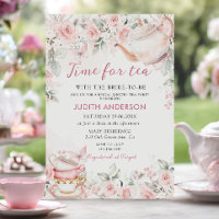 Blush Pink Floral Time For Tea Bridal Shower