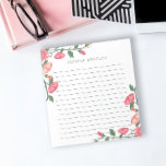 Blush Pink Floral Vines - Lined Notepad<br><div class="desc">Lined notepad in white with pretty pink flowers growing on green vines. Add your name in a charming green font. A romantic look for your note taking or letter writing.</div>