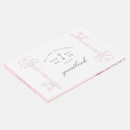 Blush Pink Floral Vintage Skeleton Key Guestbook