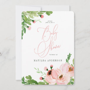 Blush pink floral watercolor baby shower invite