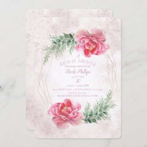 Blush Pink Floral Watercolor Bridal Shower Invitation