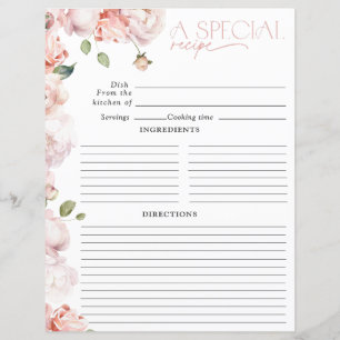 Blush Pink Floral Watercolor Bridal Shower Recipe