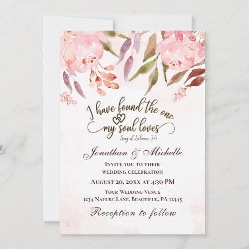 Blush Pink Floral Watercolor Christian Wedding  Invitation