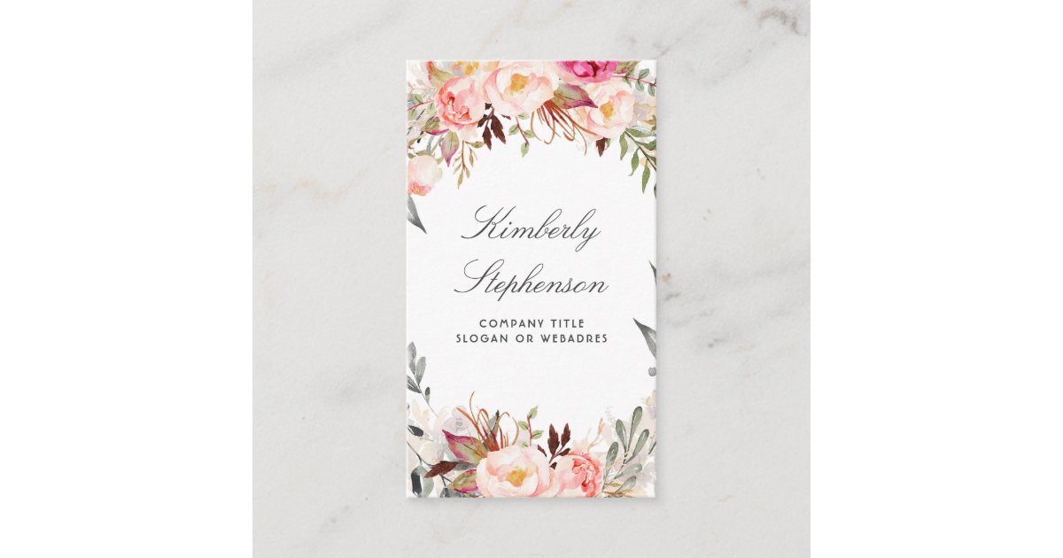 Blush Pink Floral Watercolor Elegant Business Card | Zazzle