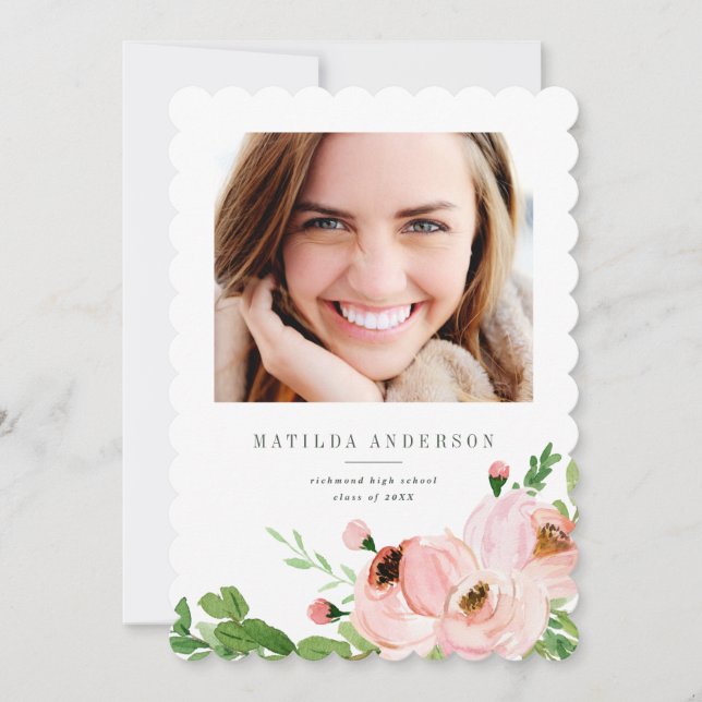 Blush pink floral watercolor graduation invitation (Front)