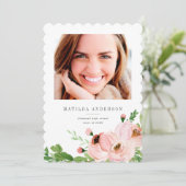 Blush pink floral watercolor graduation invitation (Standing Front)